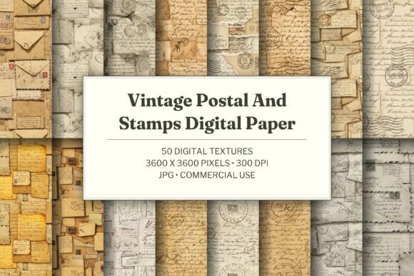 Vintage Postal and Stamps Digital Paper