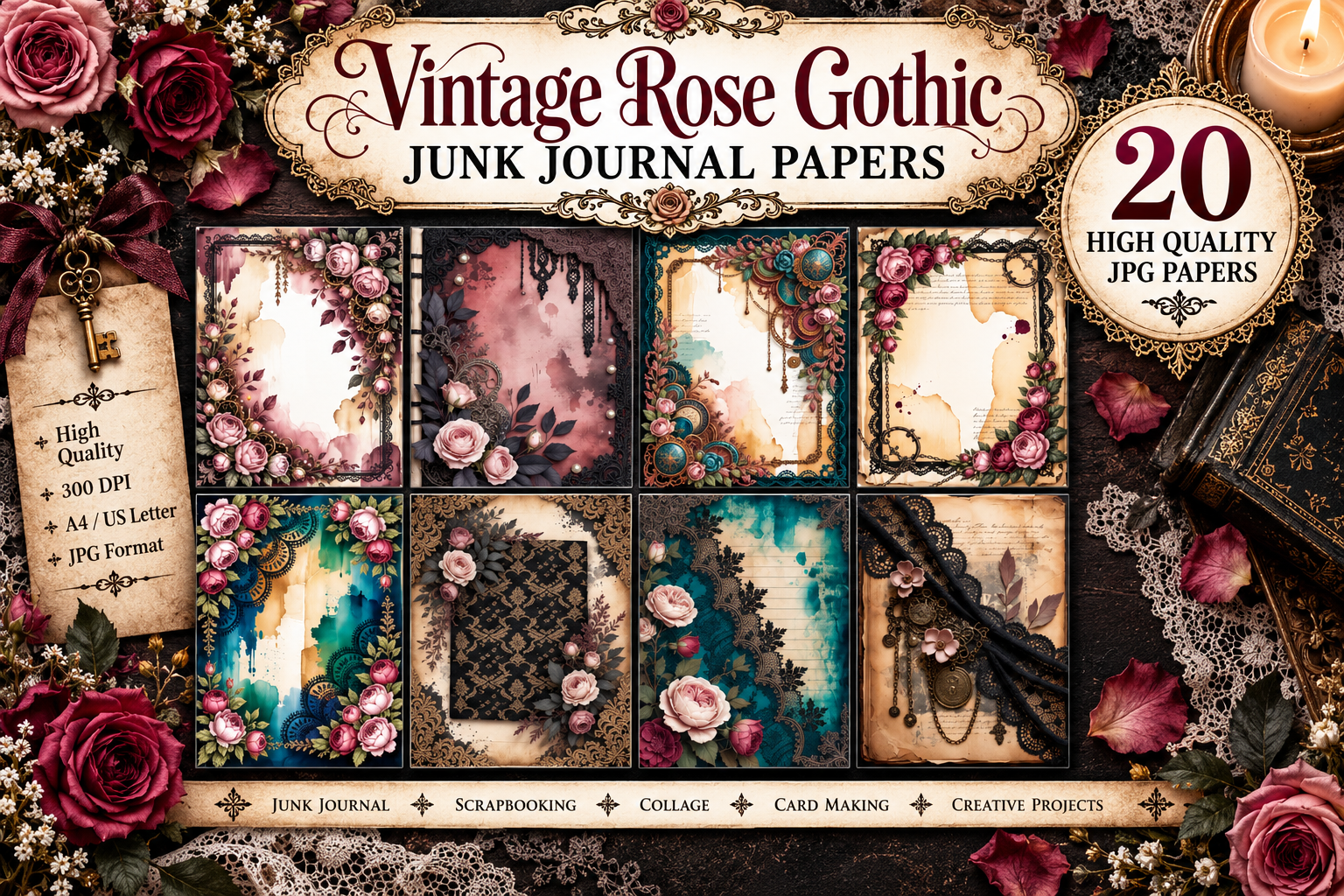 Vintage Rose Gothic Junk Journal Papers