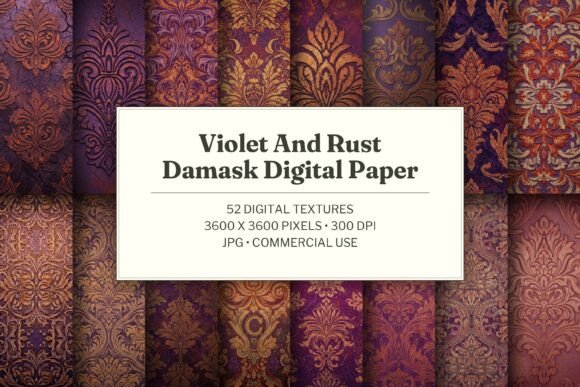 Violet and Rust Damask Digital Paper