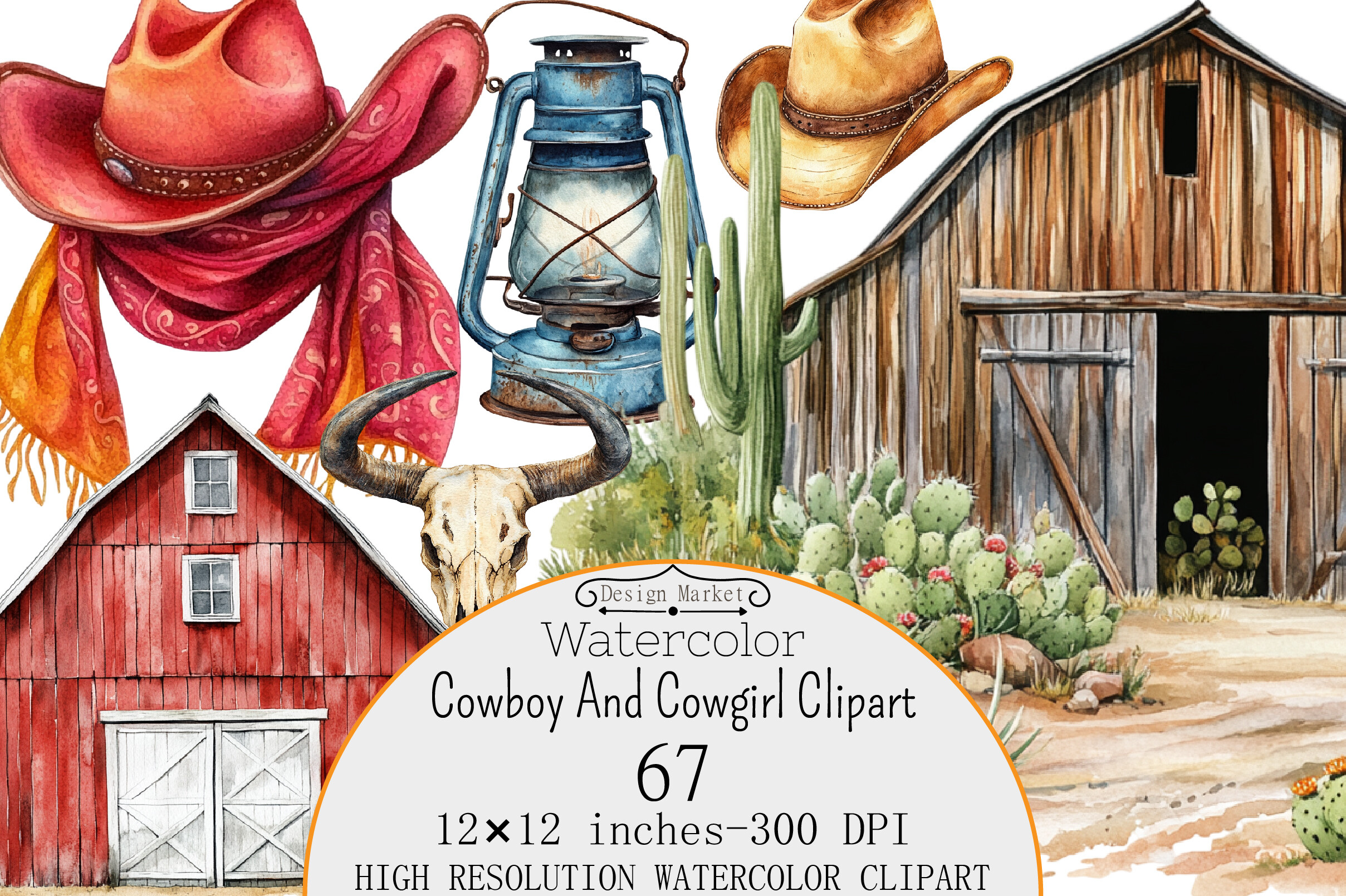 Watercolor Cowboy and Cowgirl Clipart