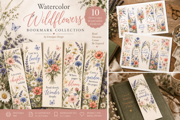 Watercolor Wildflowers Printable Bookmar