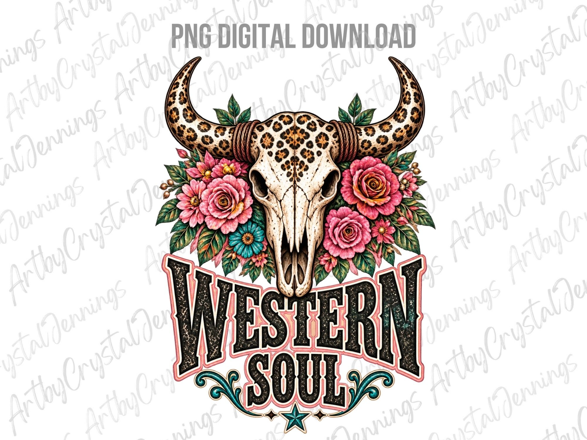 Western Soul Wild Floral Steer Skull PNG Graphic by ...