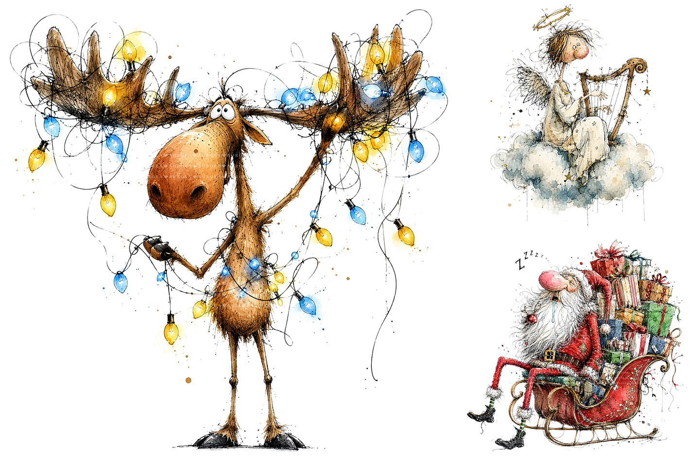 Whimsical Funny Christmas Characters PNG