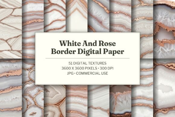 White and Rose Border Digital Paper