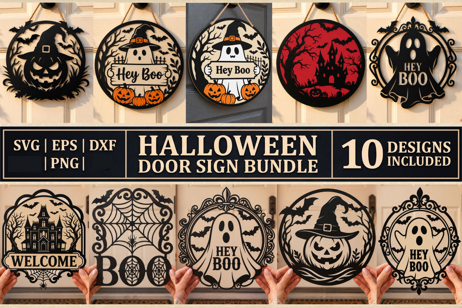 10 Halloween Door Hanger SVG Bundle