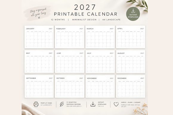 2027 MINIMALIST PRINTABLE CALENDAR