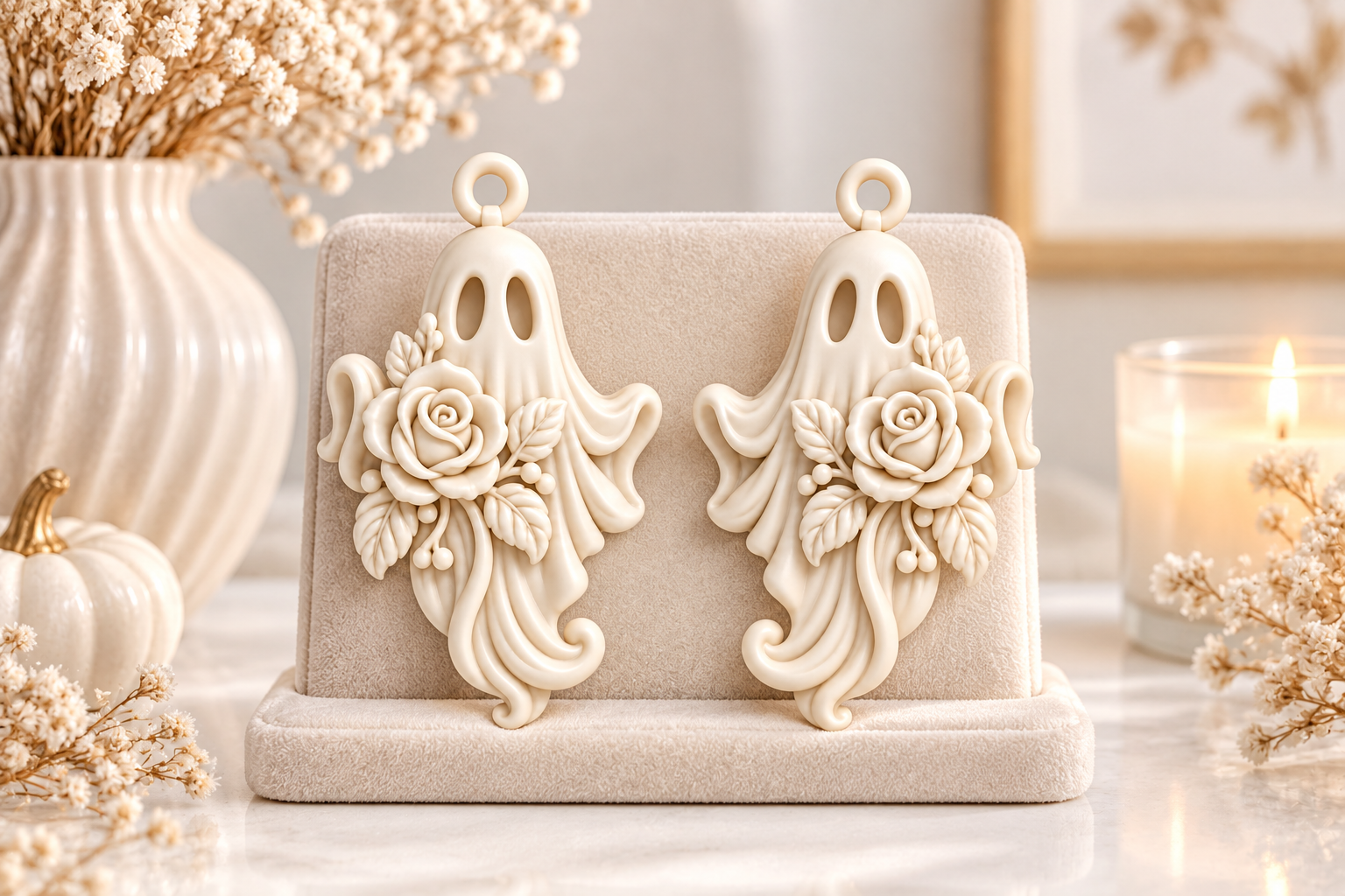 3D Printable Ghost Earrings STL – Floral Gothic Halloween Jewelry - Image 9