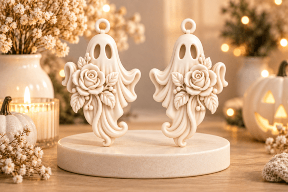3D Printable Ghost Earrings STL – Floral Gothic Halloween Jewelry - Image 8