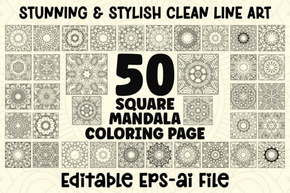 50 Square Mandala Coloring Pages Bundle