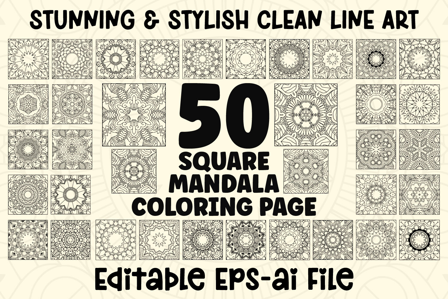 50 Square Mandala Coloring Pages Bundle