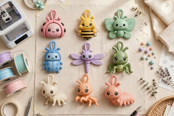 9 Cute Cartoon Insect Keychain 3D Print Collection - STL & GLB Files - Image 4