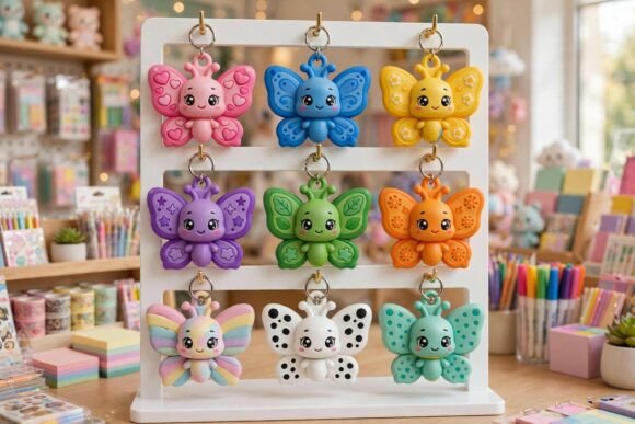 9 Cute Chibi Butterfly Keychain Set – STL & GLB 3D Print Files - Image 1