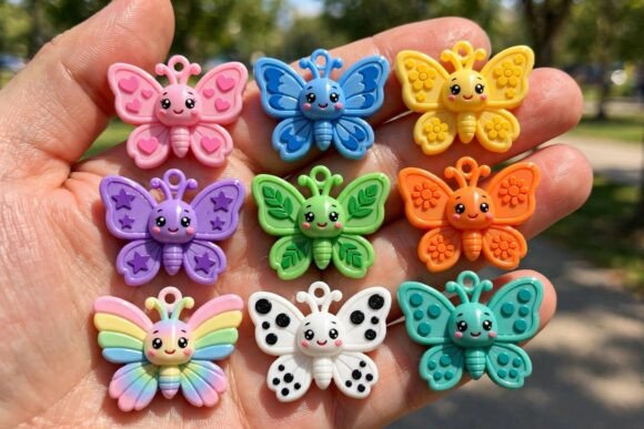 9 Cute Chibi Butterfly Keychain Set – STL & GLB 3D Print Files - Image 2