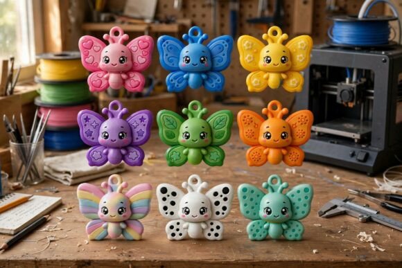 9 Cute Chibi Butterfly Keychain Set – STL & GLB 3D Print Files - Image 3