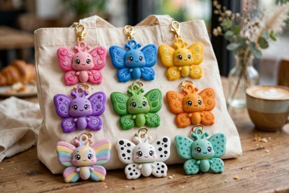 9 Cute Chibi Butterfly Keychain Set – STL & GLB 3D Print Files - Image 5