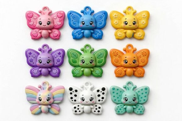 9 Cute Chibi Butterfly Keychain Set – STL & GLB 3D Print Files - Image 6