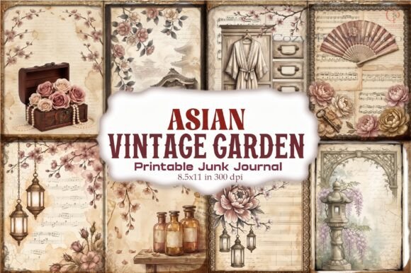 Asian Vintage Garden Junk Journal Paper