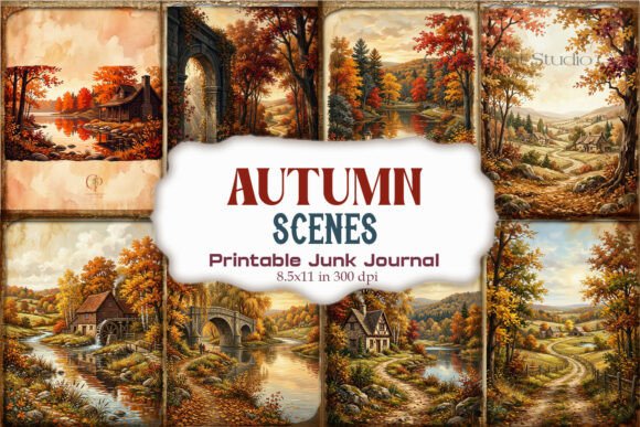 Autumn Scenes Junk Journal Pages