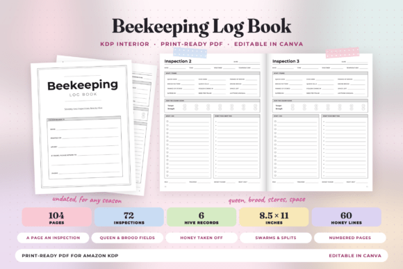 Beekeeping Log Book, 72 Inspections