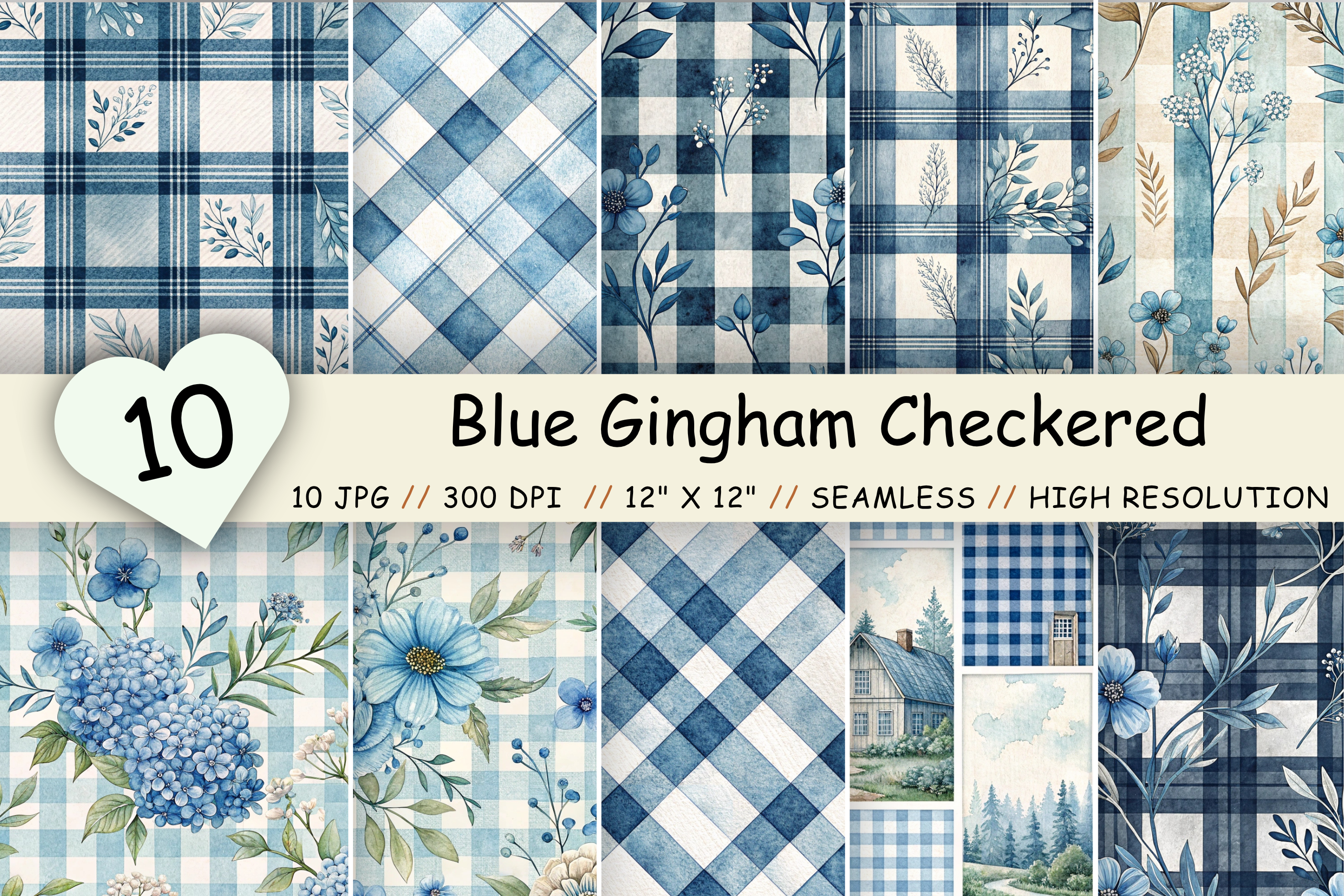 Blue Gingham Checkered Digital Papers