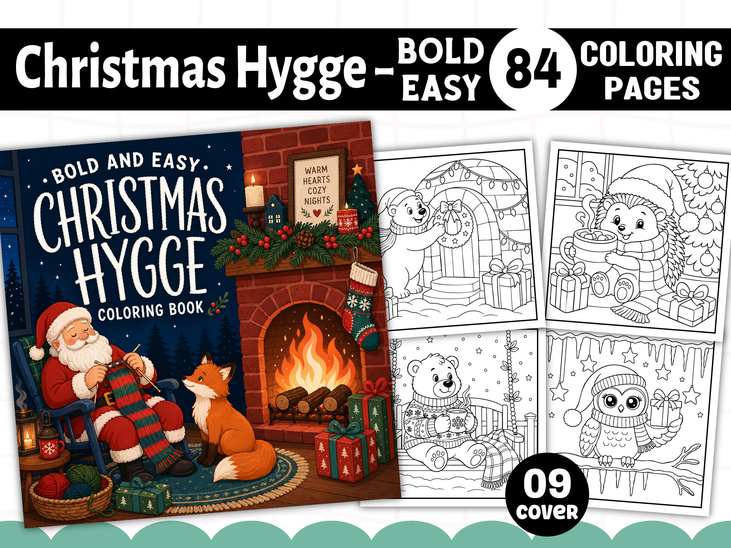 Bold Easy Christmas Hygge Coloring Book