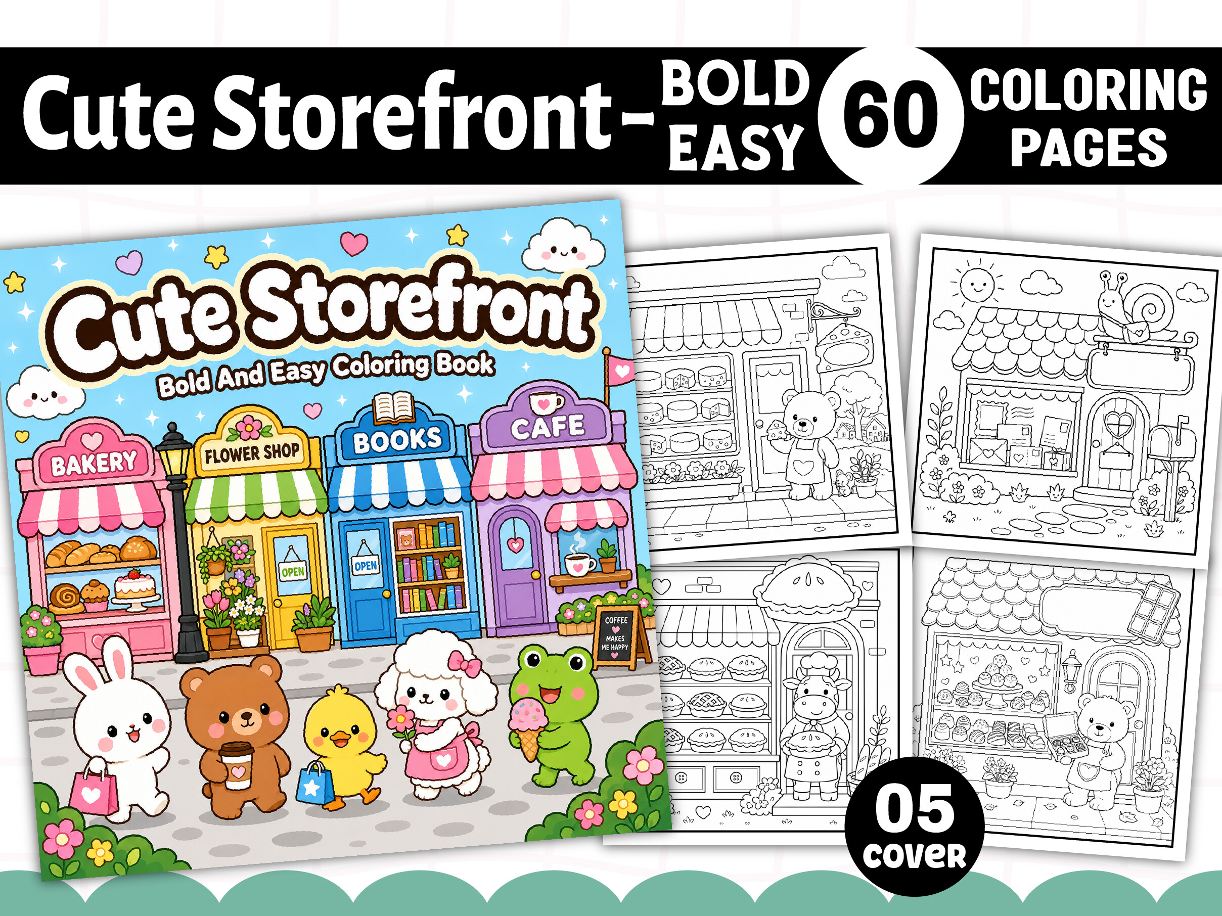 Bold Easy Cute Storefront Coloring Book
