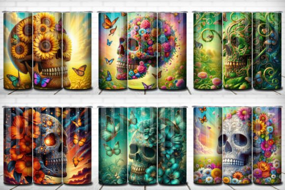 Butterfly Flower Skull Tumbler 6-in-1