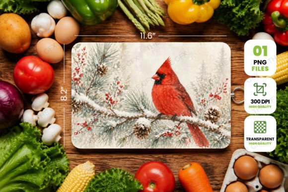 Cardinal Winter Cutting Board PNG
