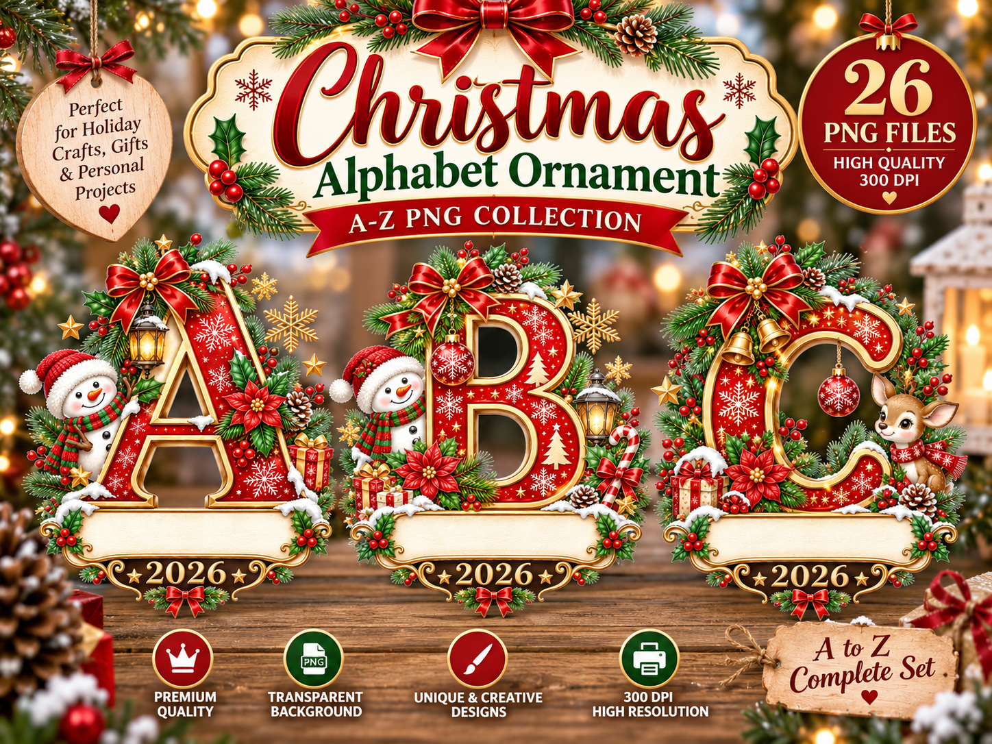 Christmas Alphabet Ornament PNG Bundle