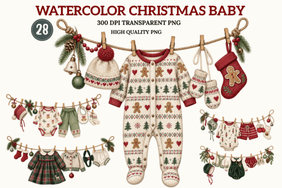 Christmas Baby Clothes Clipart Bundle