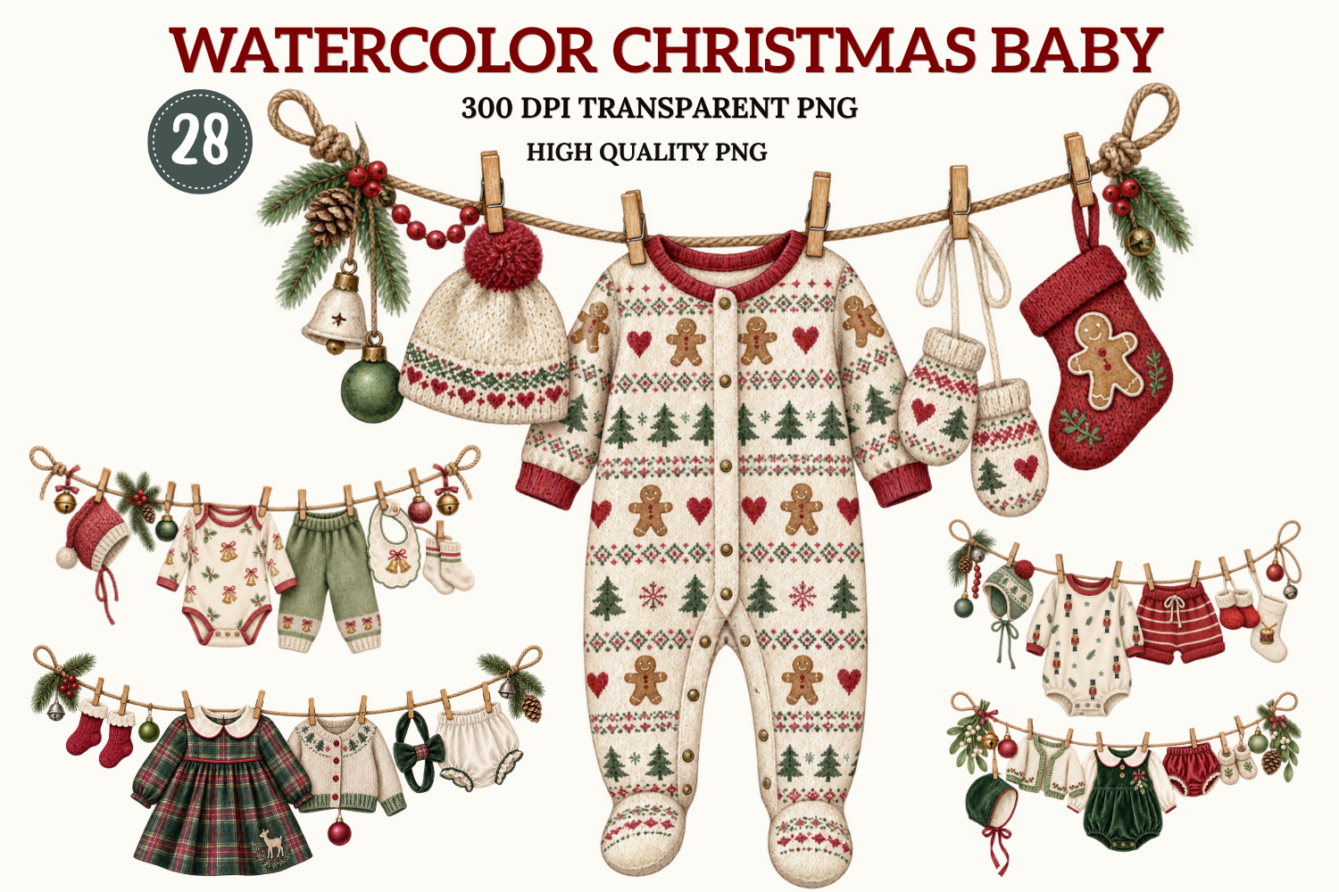 Christmas Baby Clothes Clipart Bundle
