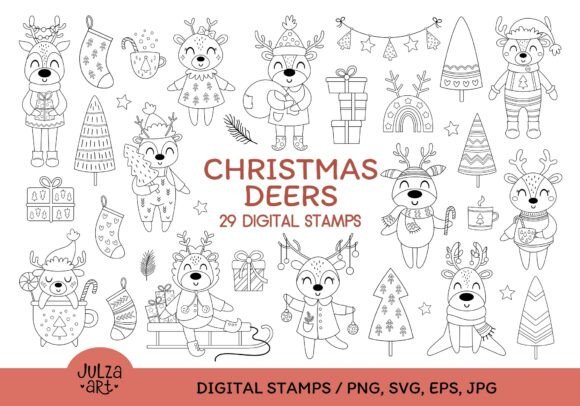 Christmas Deers Coloring Book PNG SVG