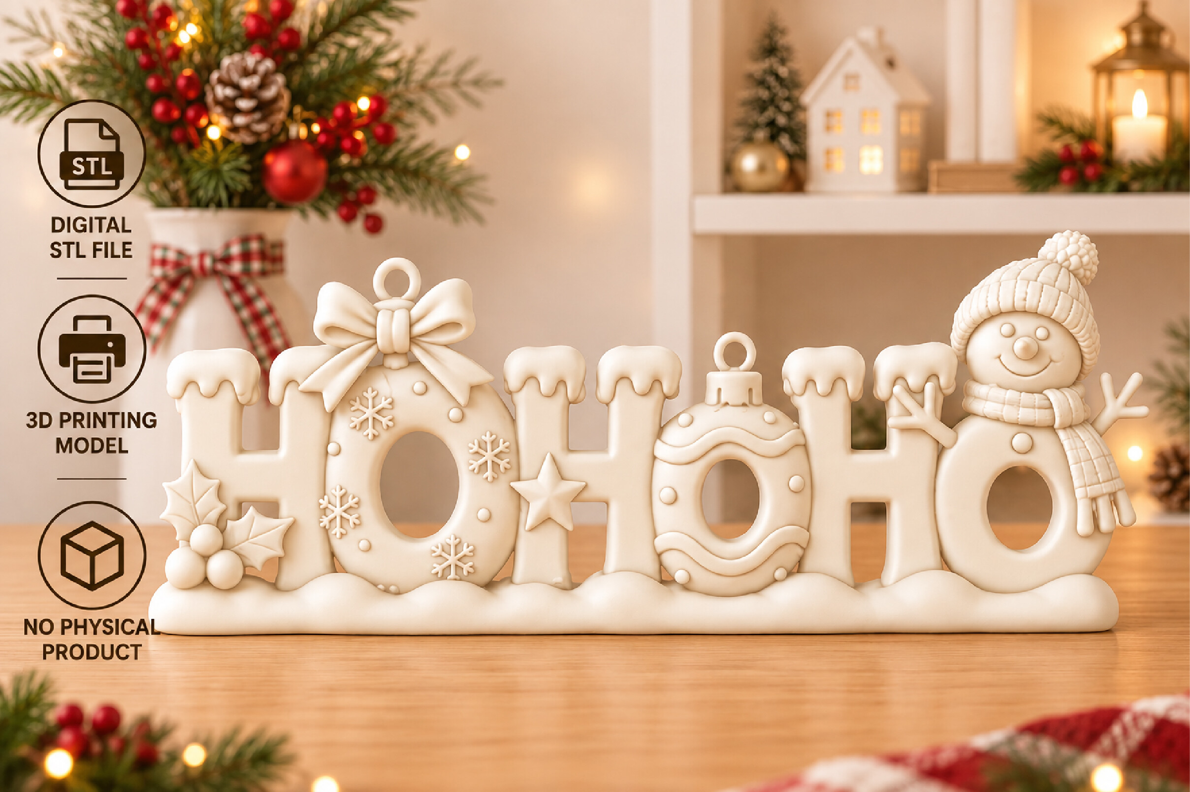 Christmas HO HO HO 3D STL File – Festive Holiday Decor Model for 3D Printing - Image 4