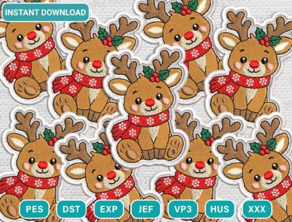 Christmas Reindeer Patch Embroidery File