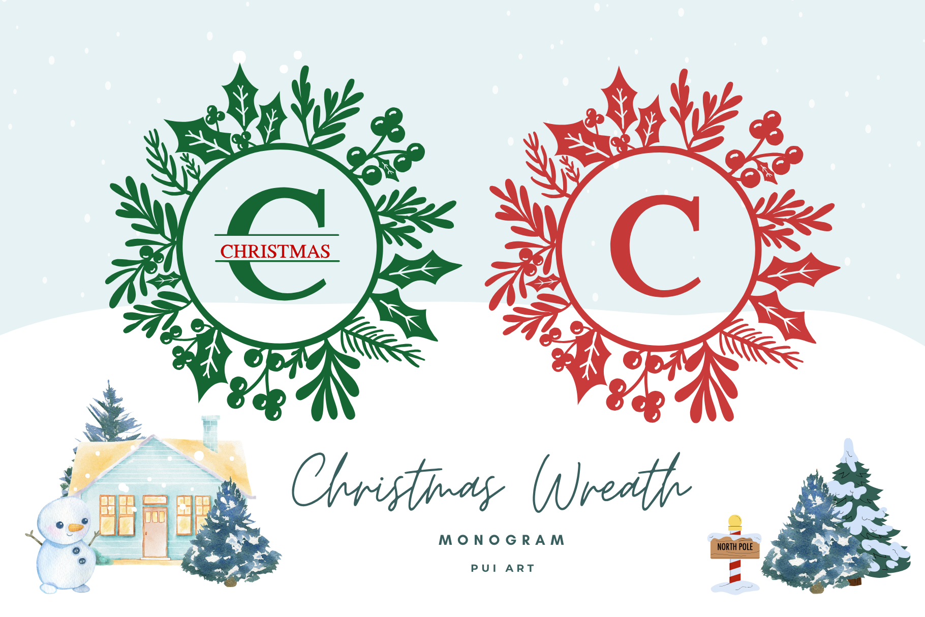 Christmas Wreath Monogram