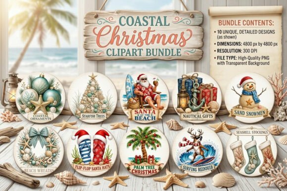 Coastal Christmas Clipart Bundle