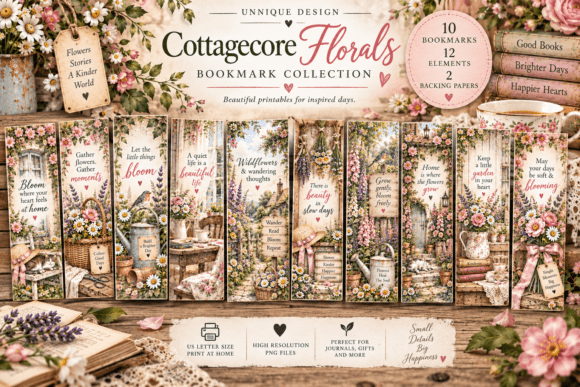 Cottagecore Florals Printable Bookmarks