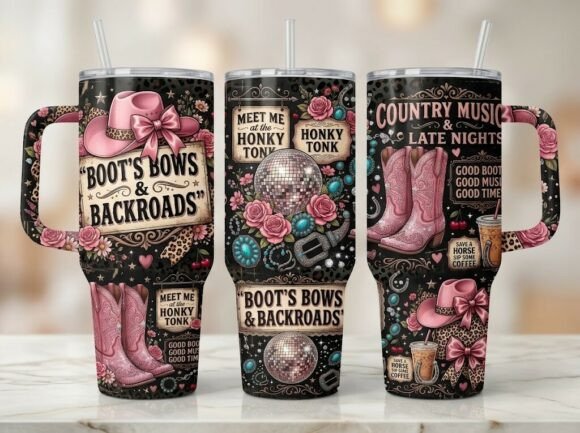 Country Music Boots & Bow Tumbler Design