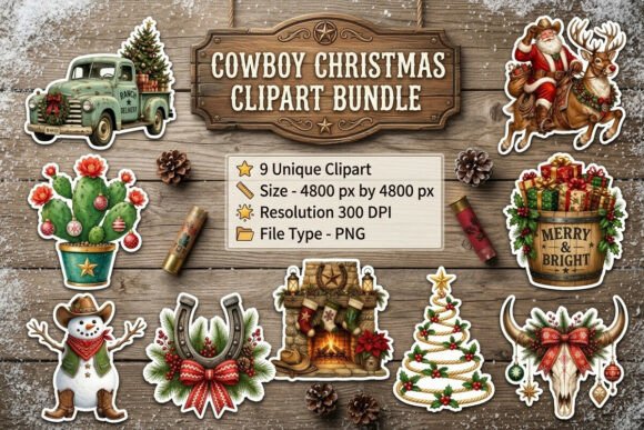 Cowboy Christmas Clipart Bundle