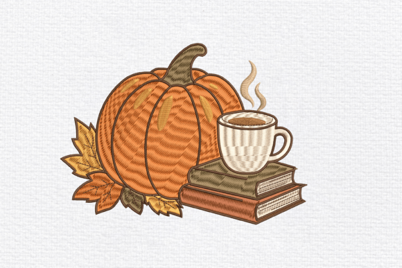 Cozy Pumpkin Coffee Embroidery Design