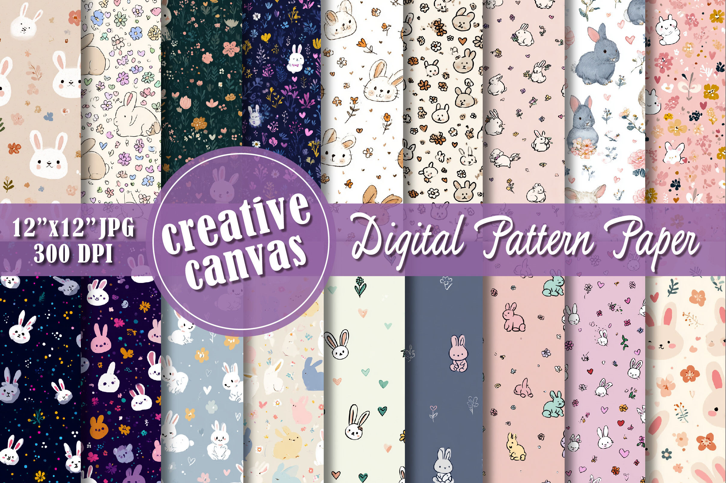 Cute Bunny Seamless Pattern Bundle