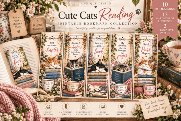 Cute Cats Reading Printable Bookmarks