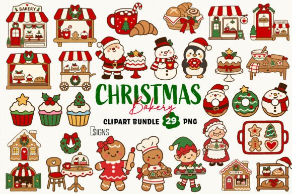 Cute Christmas Bakery Clipart Bundle PNG
