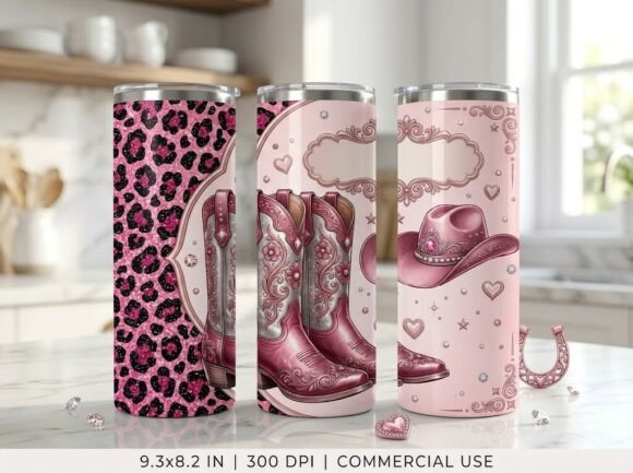 Cute Pink Leopard Cowgirl Tumbler Design