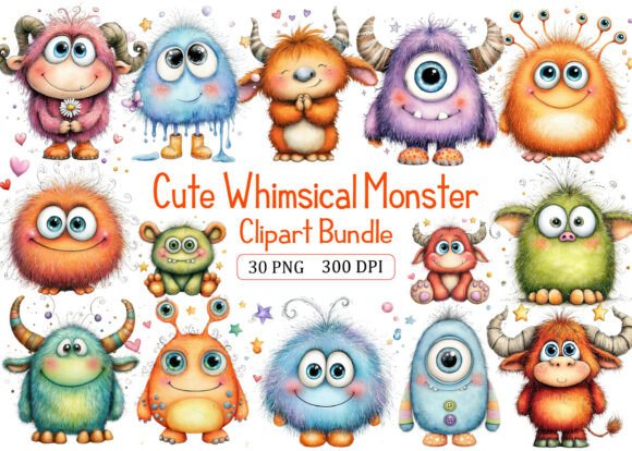 Cute Whimsical Monster Clipart Bundle