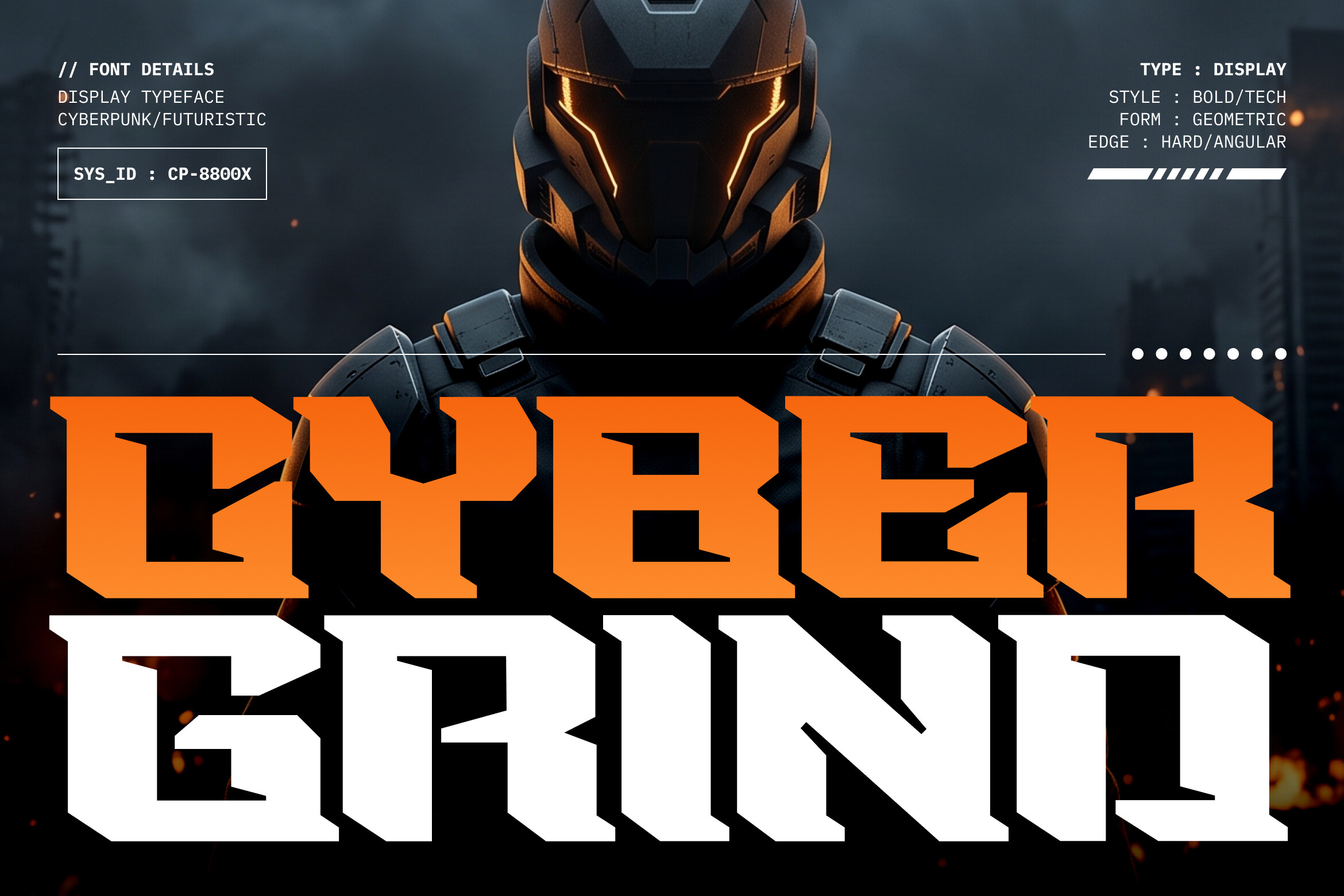Cybergrind font preview in a cyber tech style