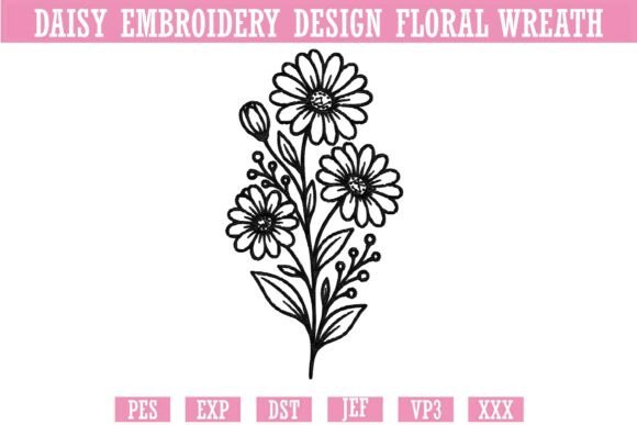 Daisy Embroidery Design Floral Wreath 1