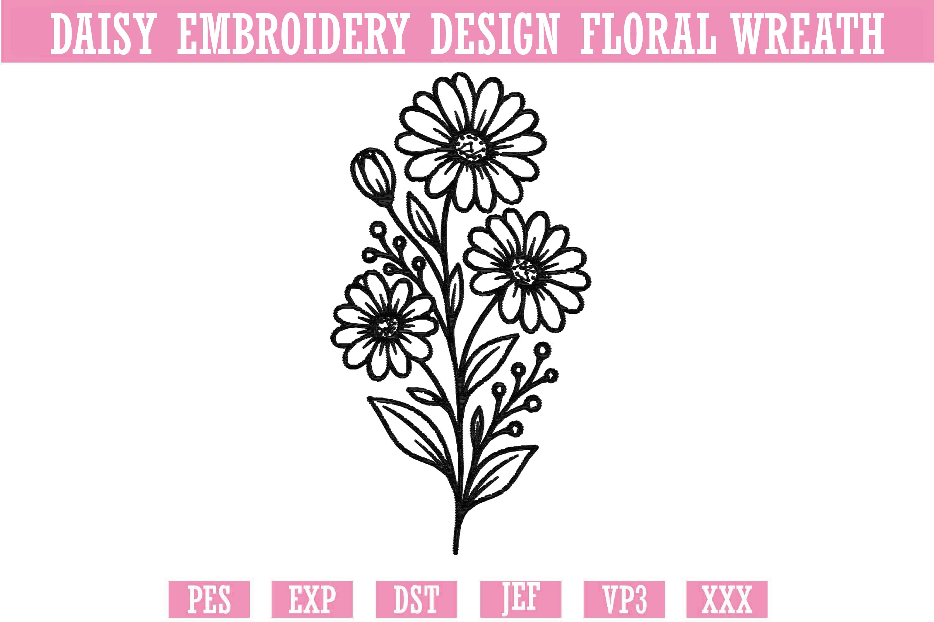 Daisy Embroidery Design Floral Wreath 1