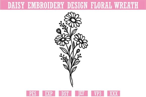 Daisy Embroidery Design Floral Wreath 2