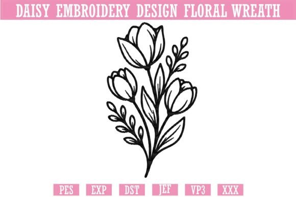 Daisy Embroidery Design Floral Wreath 6